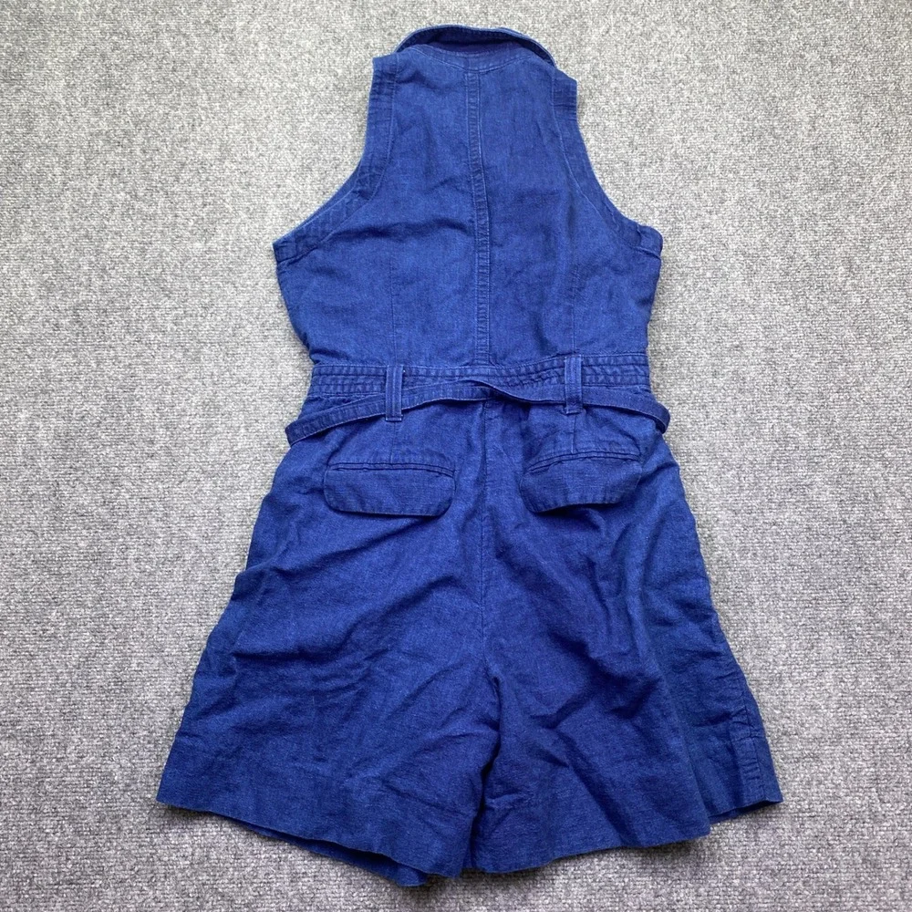 Banana Republic Indigo Linen Blend Sleeveless Button Down Romper Blue Size 6